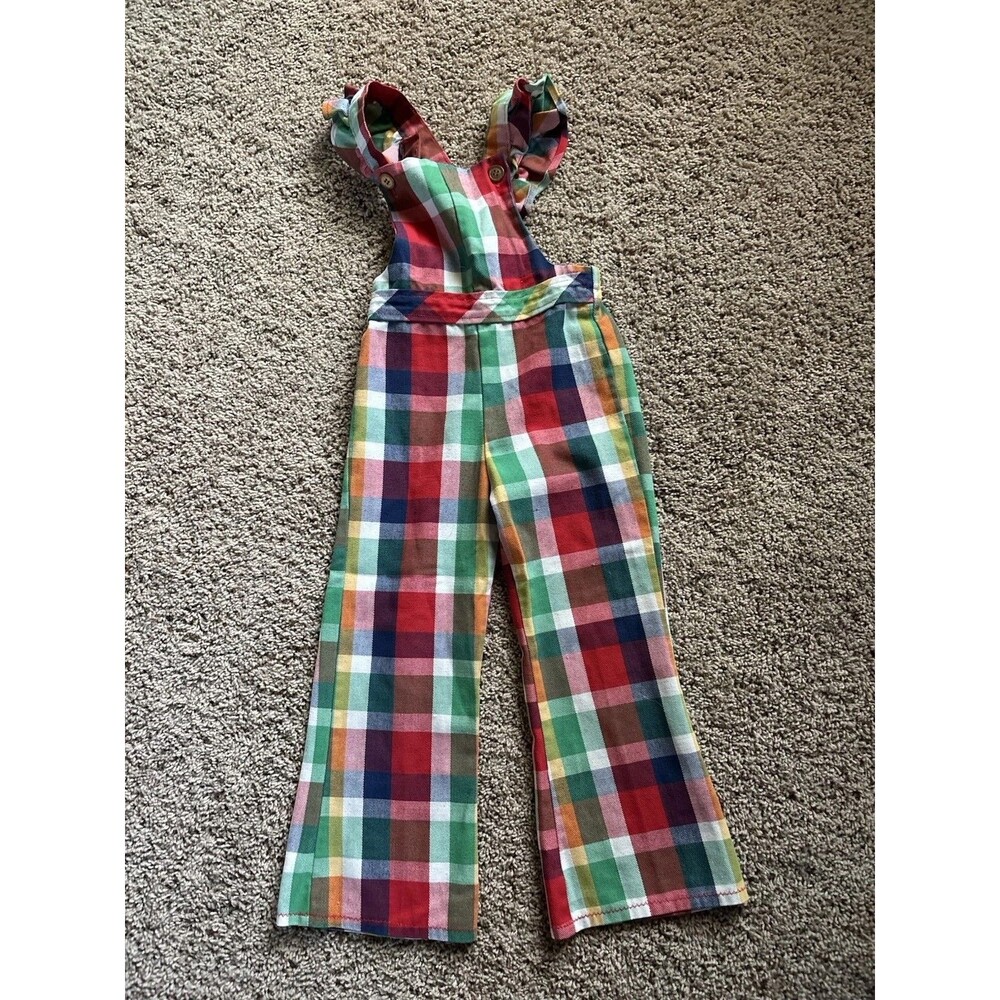 Health- Tex Girls Plaid Overalls Vintage Size 5  Pants Multi Color